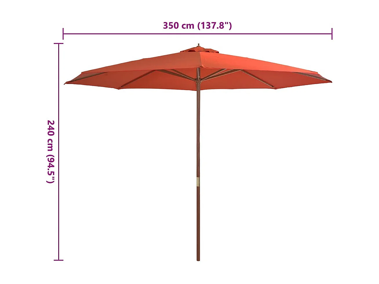 Hollywood  Parasol met houten paal 350 cm terracottakleurig