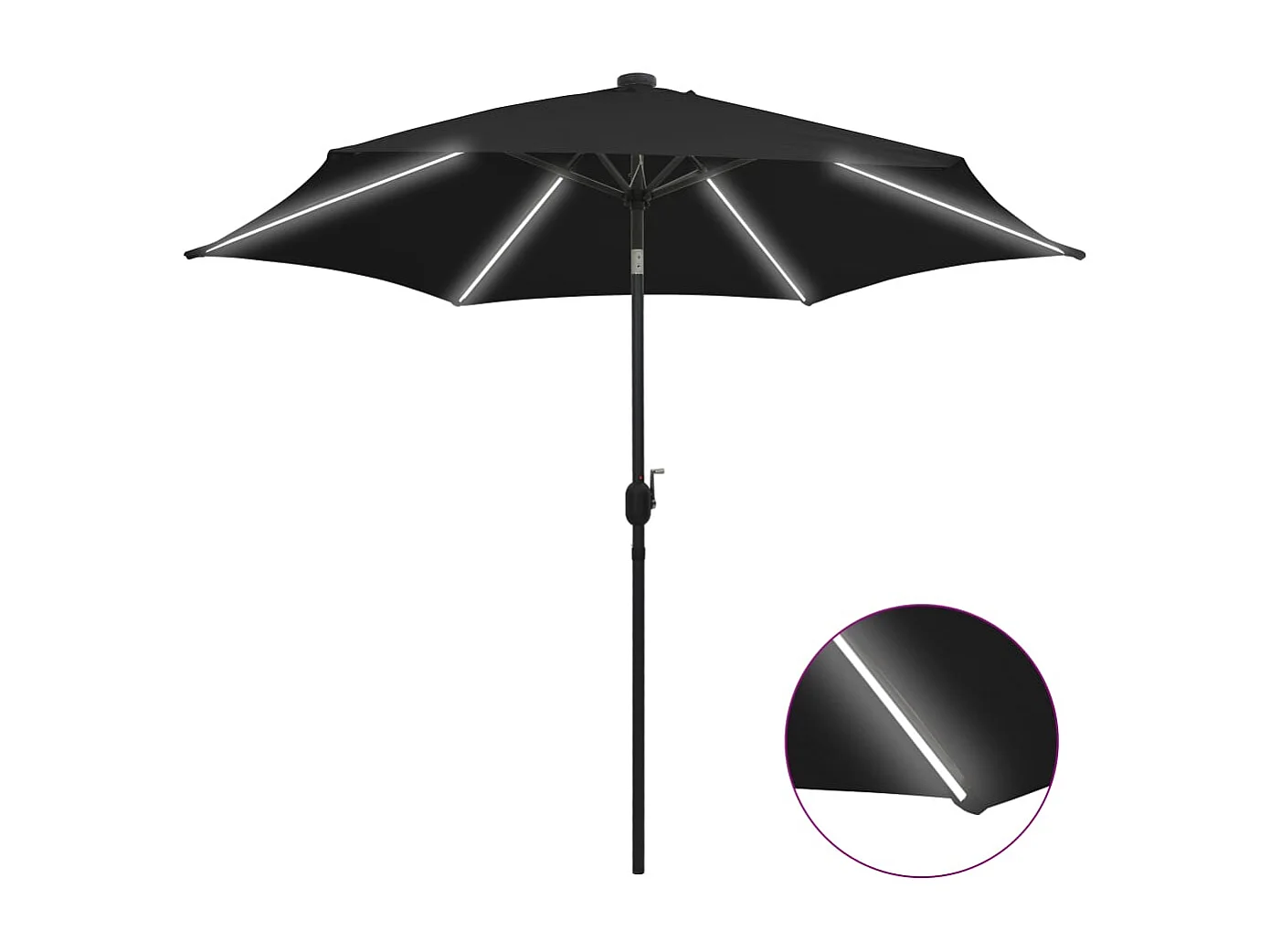 Perind  Parasol de jardin avec lumières LED et mât en aluminium noir