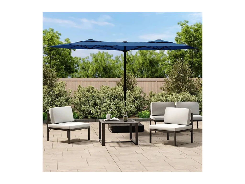 Vanyra  Parasol de jardin à double tête avec LED bleu azuré 316x145 cm