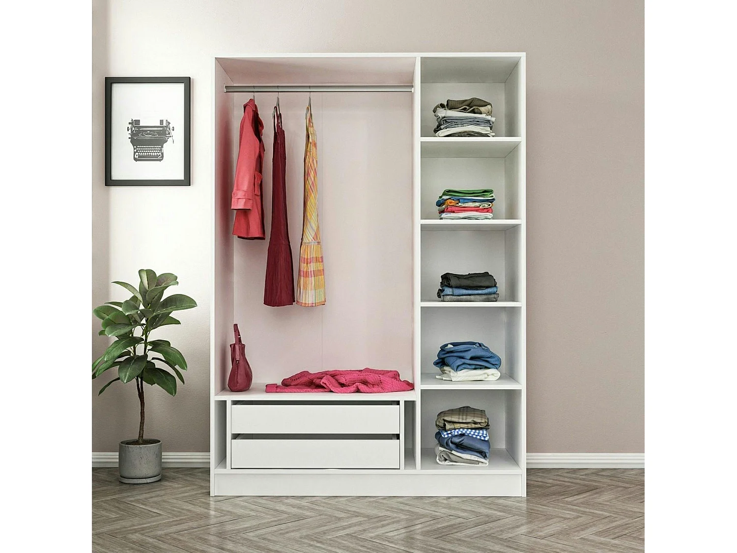 Armoire penderie blanche 3 portes vitrées H 210 cm BYRON
