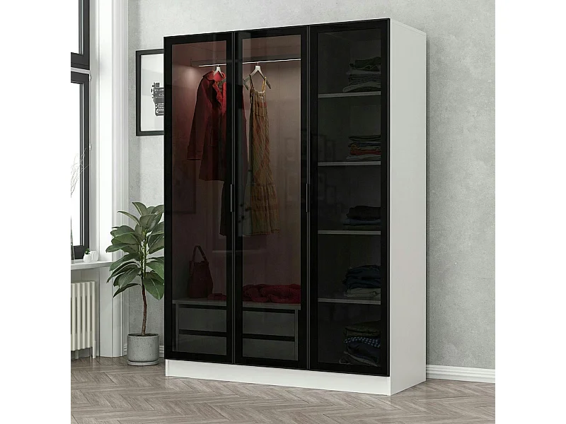 Armoire penderie blanche 3 portes vitrées H 210 cm BYRON