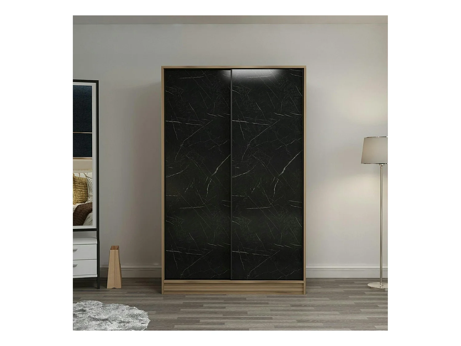 Armoire penderie portes coulissantes, effet marbre BYRON