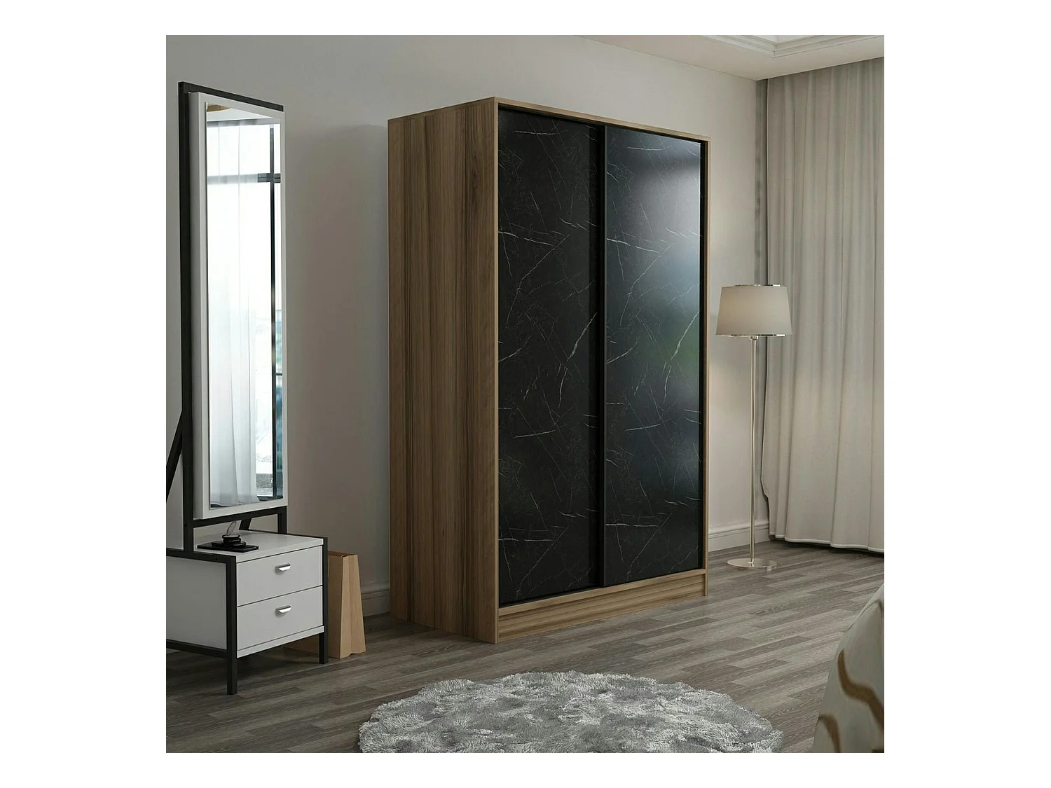 Armoire penderie portes coulissantes, effet marbre BYRON