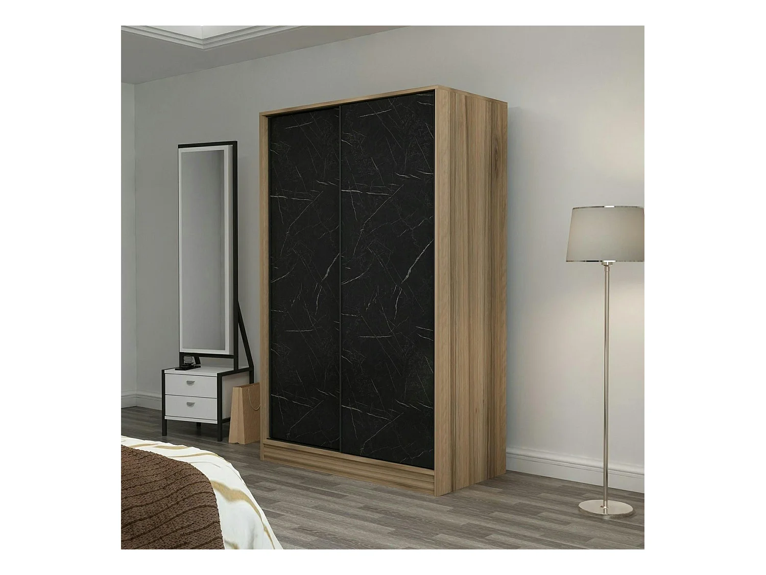 Armoire penderie portes coulissantes, effet marbre BYRON