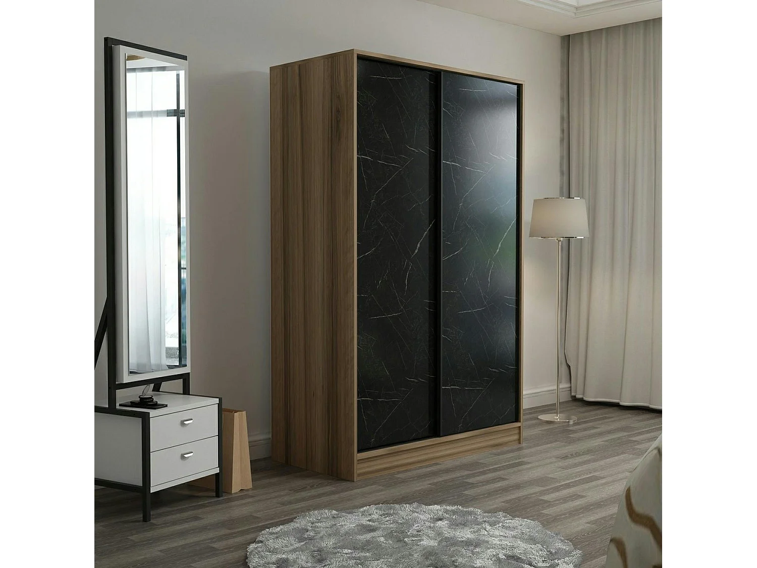 Armoire penderie portes coulissantes, effet marbre BYRON