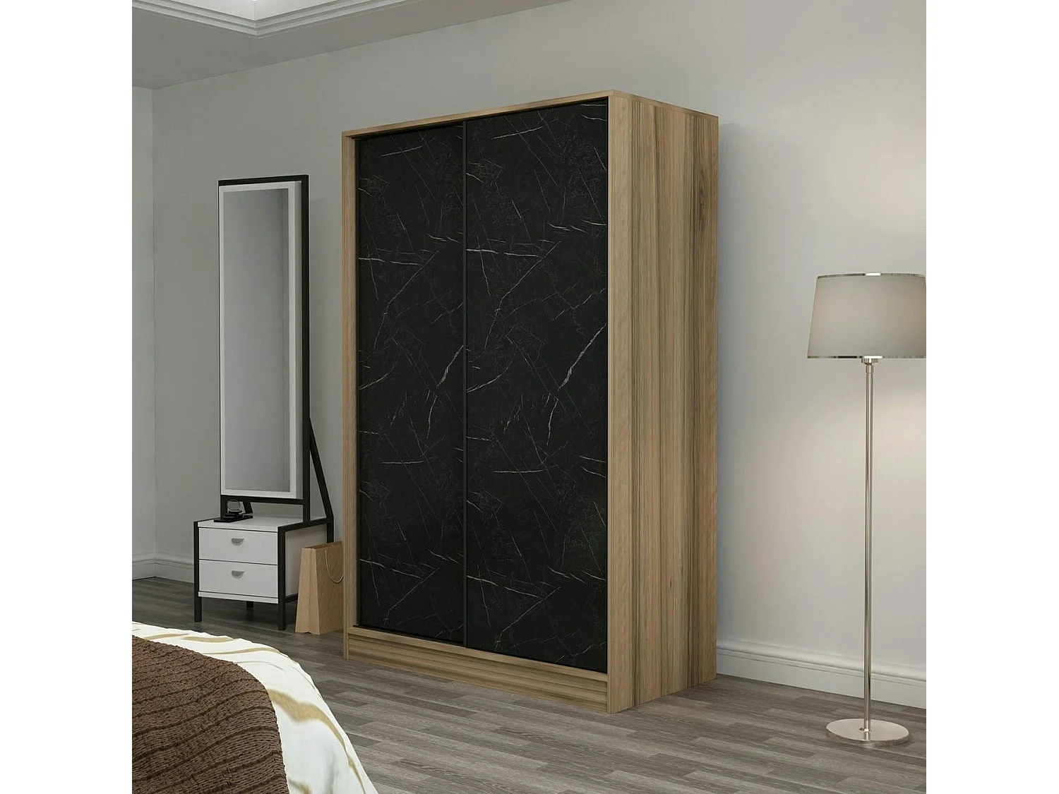 Armoire penderie portes coulissantes, effet marbre BYRON