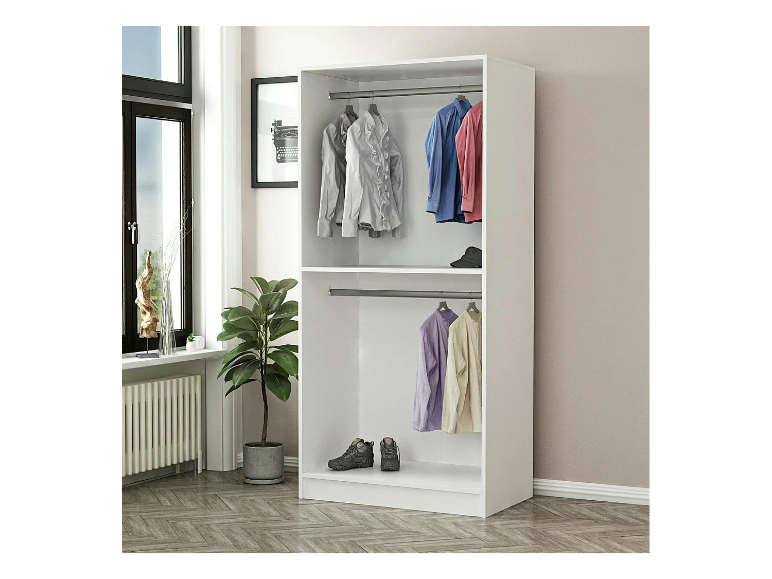 Armoire penderie design blanche - 2 portes vitrées BYRON