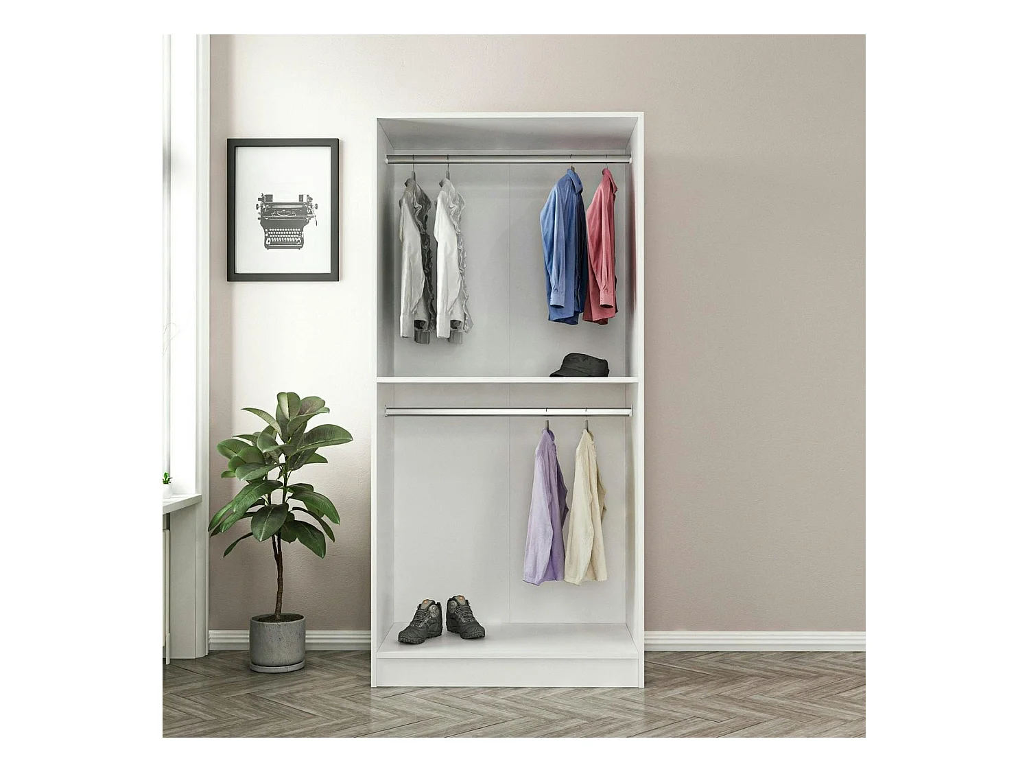 Armoire penderie design blanche - 2 portes vitrées BYRON