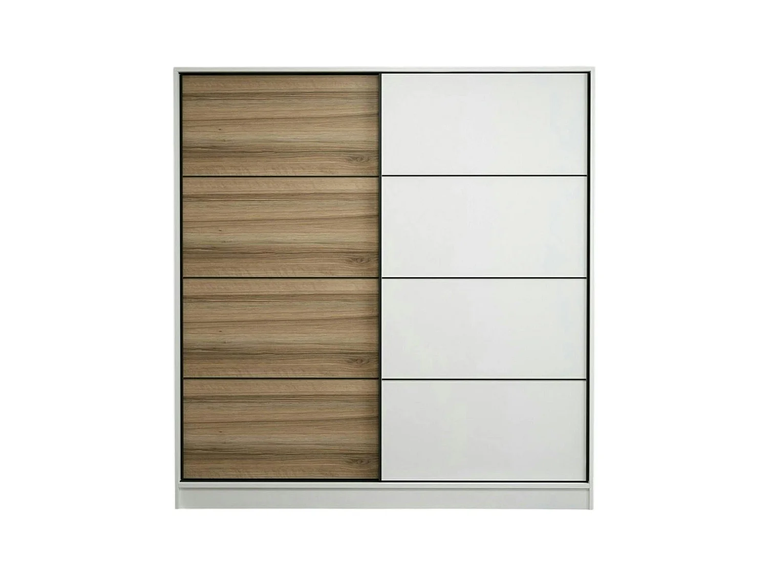 Armoire penderie à portes coulissantes, blanc & effet bois BYRON