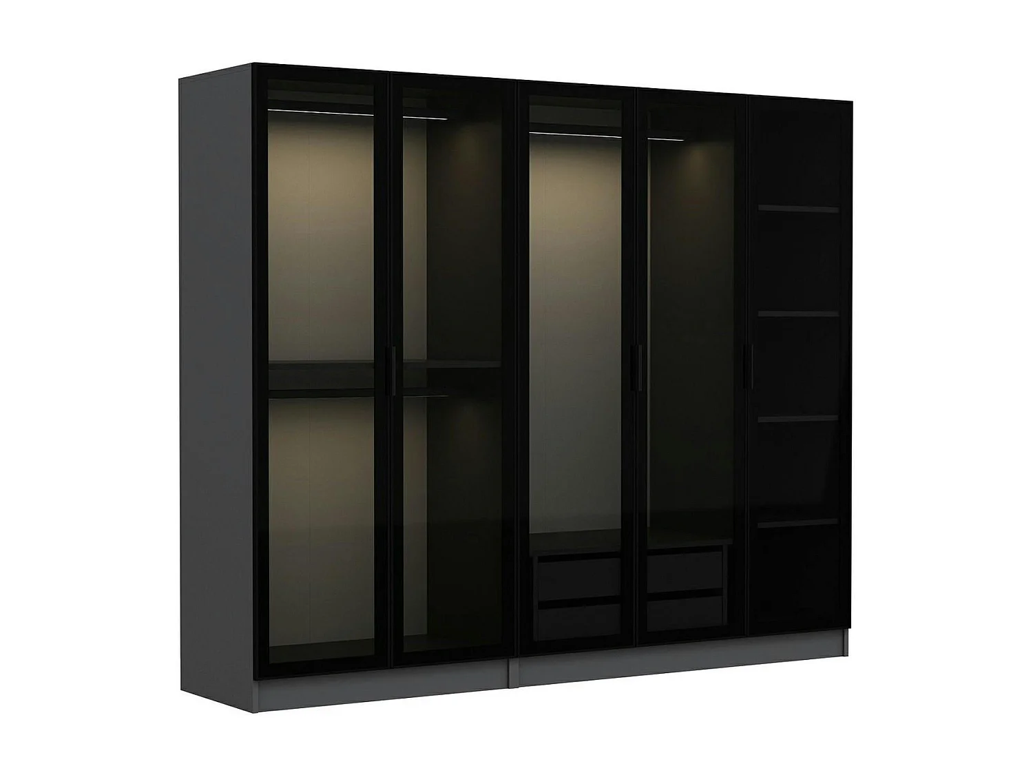 Armoire dressing design gris 5 portes verre H 190 cm BYRON