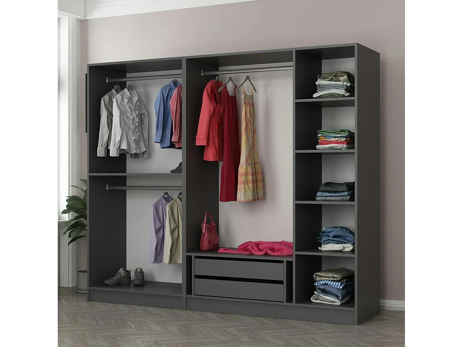 Armoire dressing design gris 5 portes verre H 190 cm BYRON
