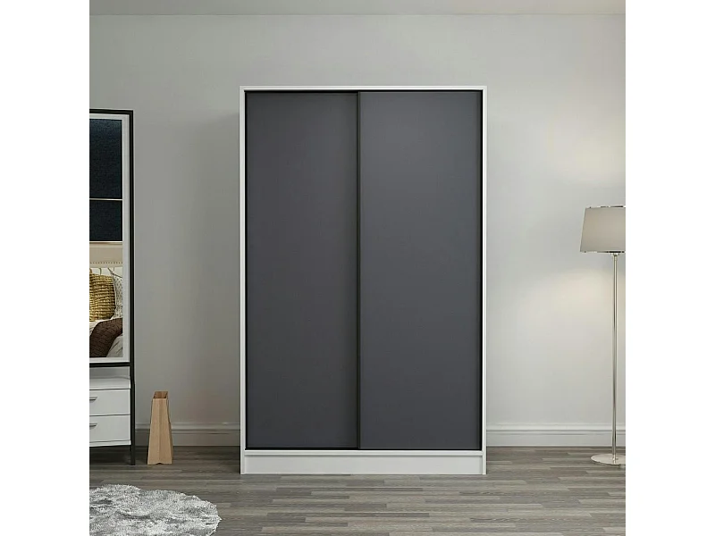 Armoire penderie blanche - portes coulissantes grises BYRON