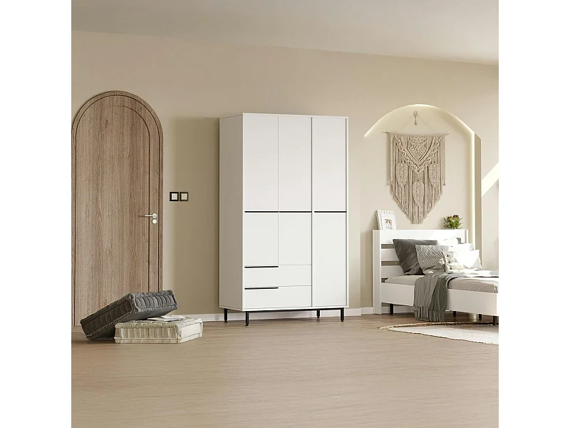 Armoire penderie blanche style moderne - 3 portes BYRON