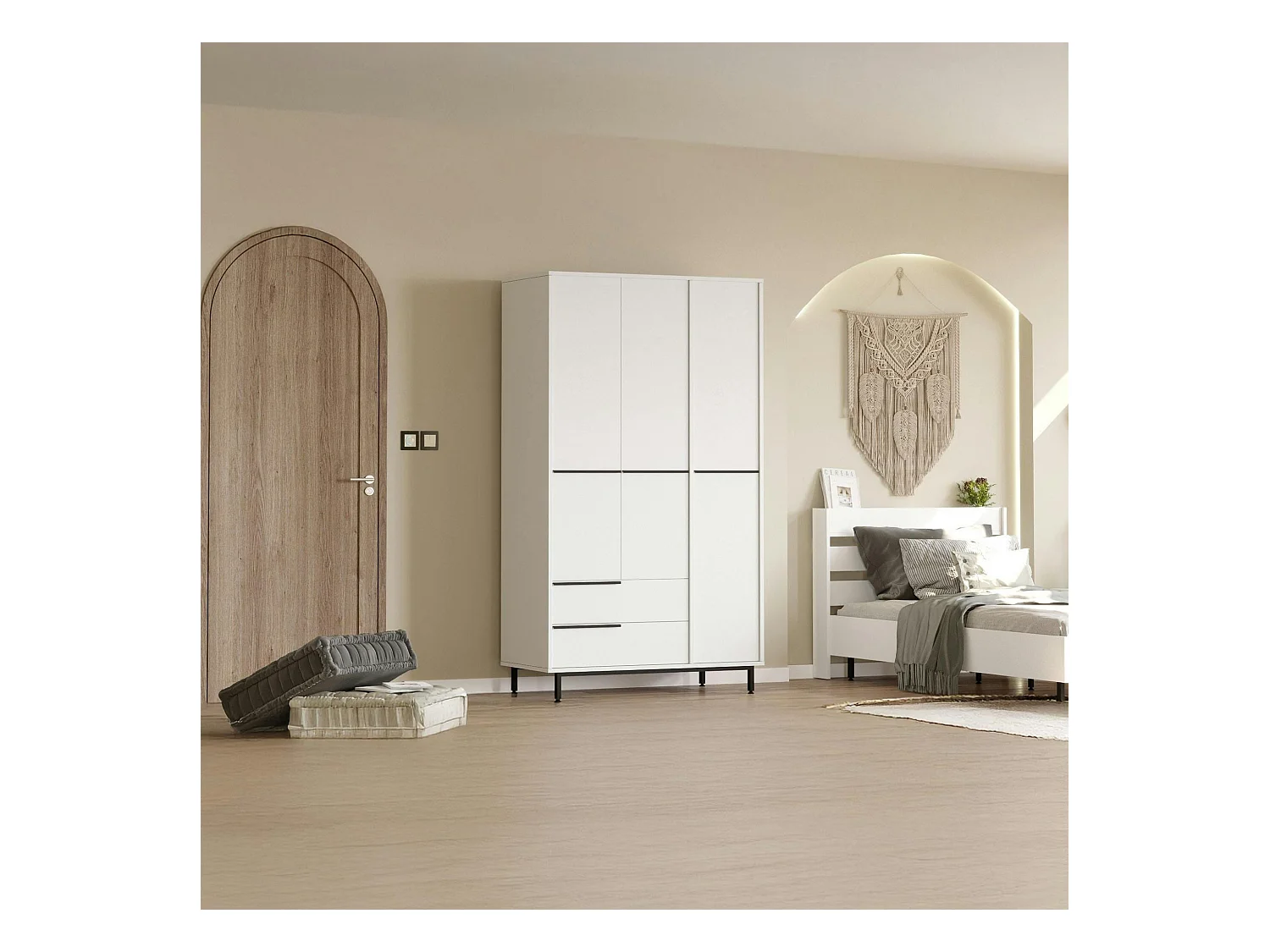 Armoire penderie blanche style moderne - 3 portes BYRON