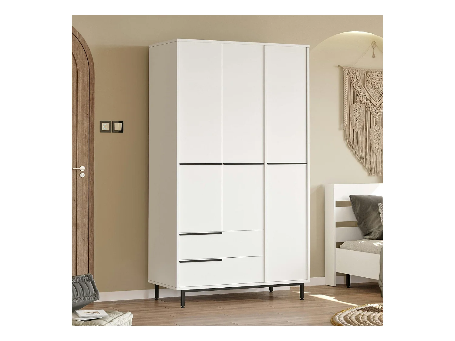 Armoire penderie blanche style moderne - 3 portes BYRON