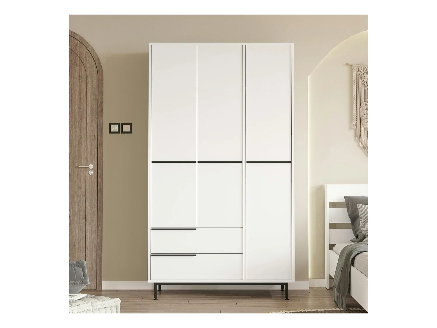 Armoire penderie blanche style moderne - 3 portes BYRON