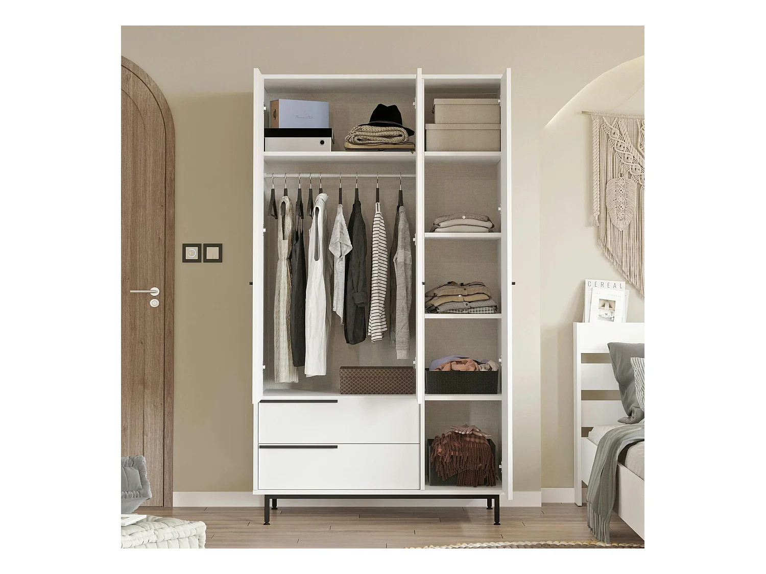 Armoire penderie blanche style moderne - 3 portes BYRON