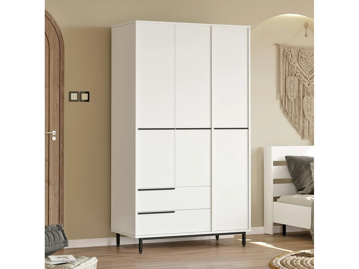 Armoire penderie blanche style moderne - 3 portes BYRON