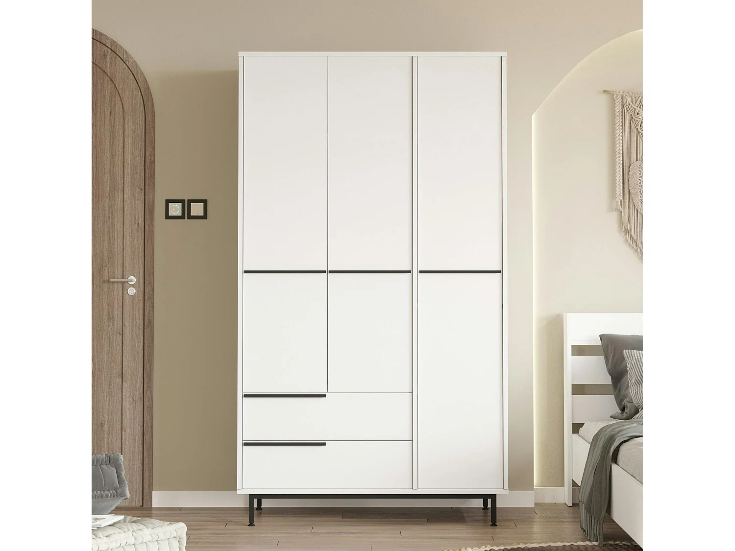 Armoire penderie blanche style moderne - 3 portes BYRON