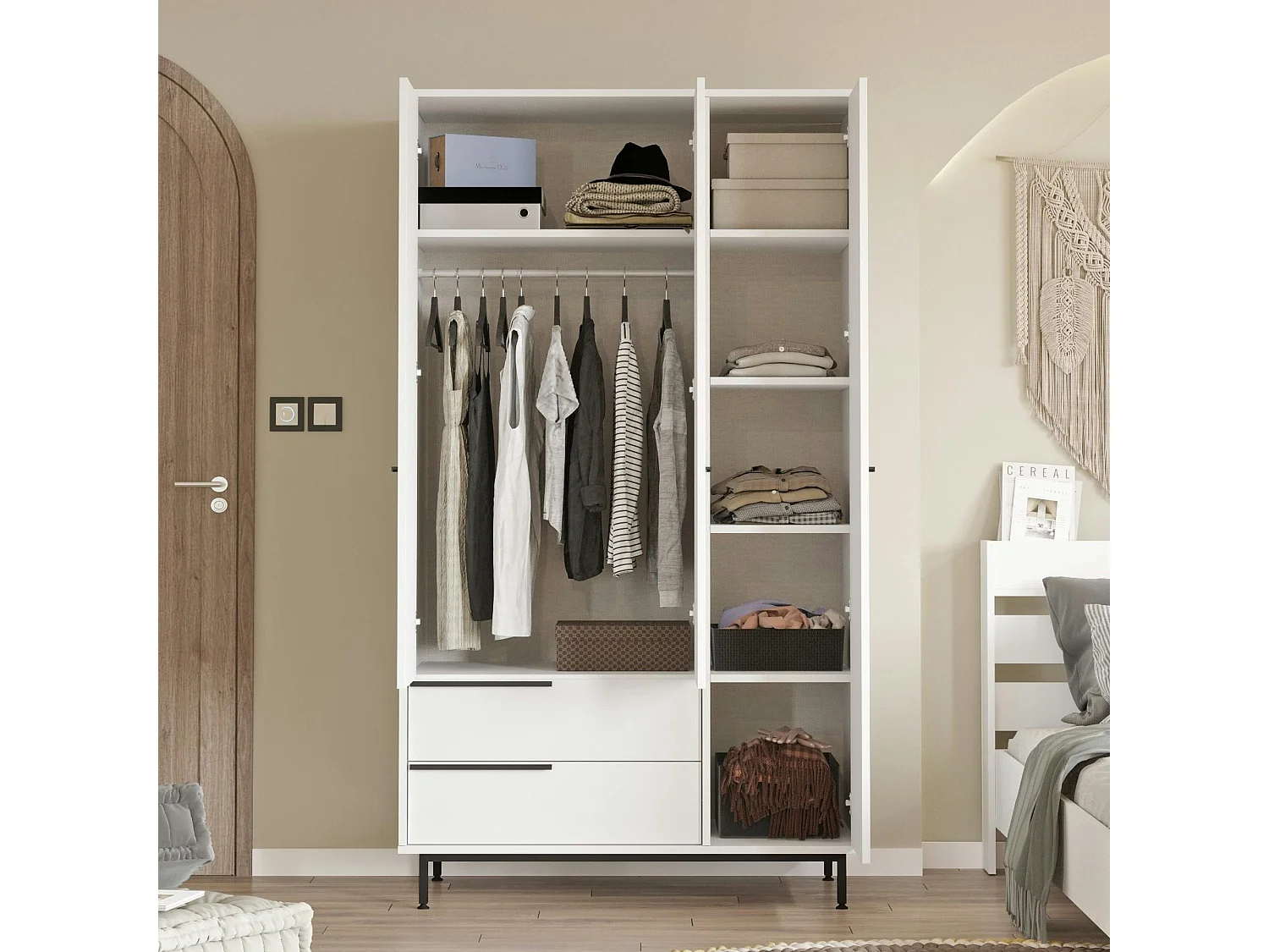 Armoire penderie blanche style moderne - 3 portes BYRON