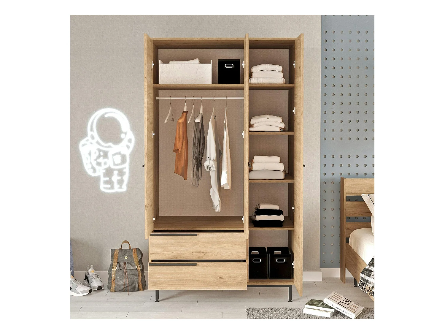 Armoire penderie moderne effet bois - 3 portes BYRON