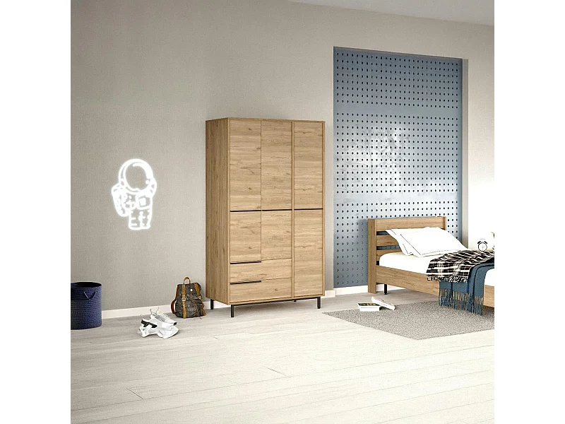 Armoire penderie moderne effet bois - 3 portes BYRON
