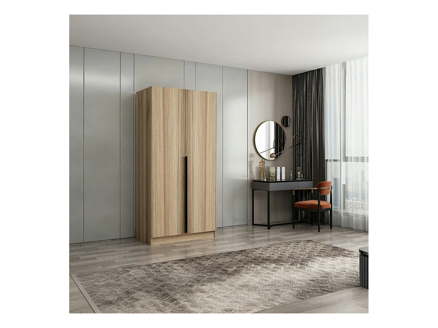 Armoire penderie moderne effet bois - 2 portes BYRON