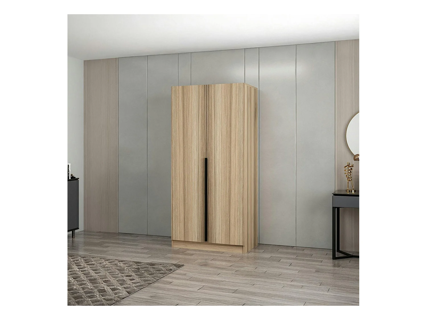 Armoire penderie moderne effet bois - 2 portes BYRON
