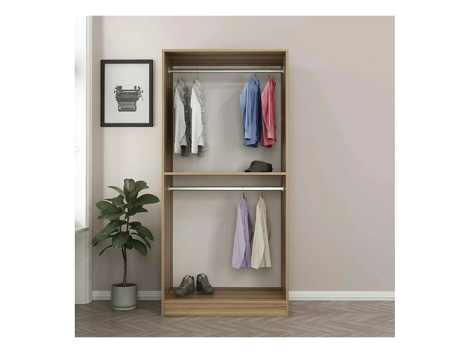 Armoire penderie moderne effet bois - 2 portes BYRON