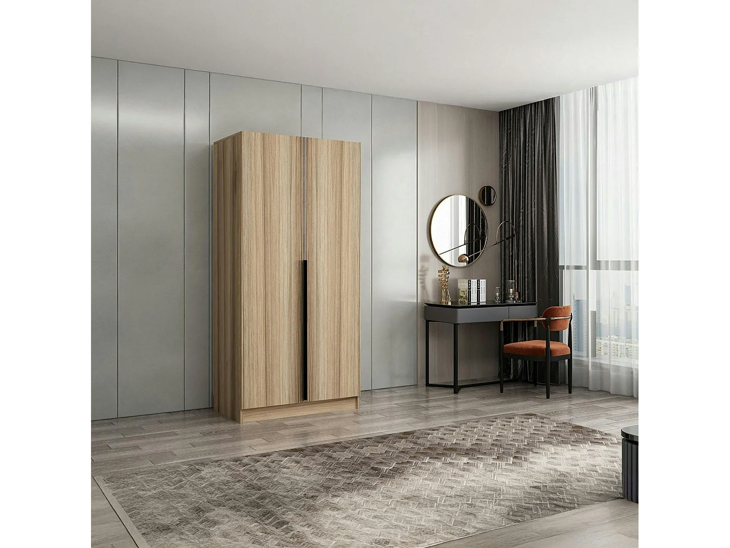 Armoire penderie moderne effet bois - 2 portes BYRON