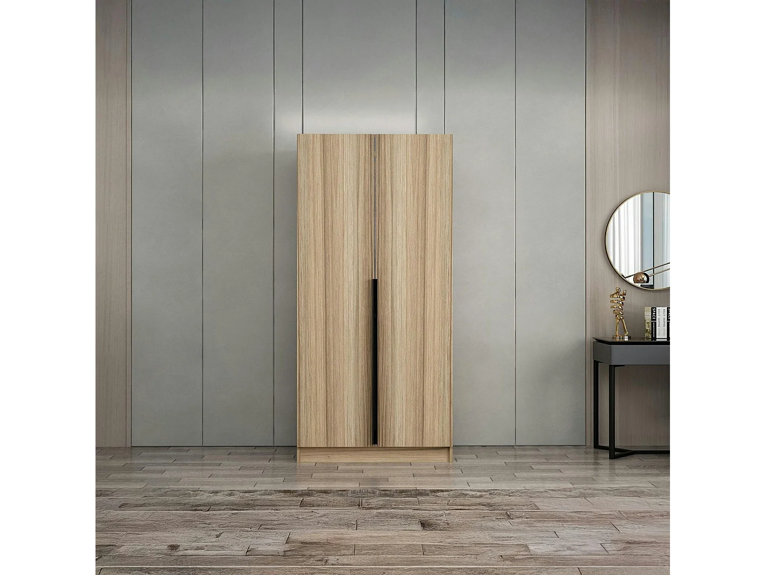 Armoire penderie moderne effet bois - 2 portes BYRON