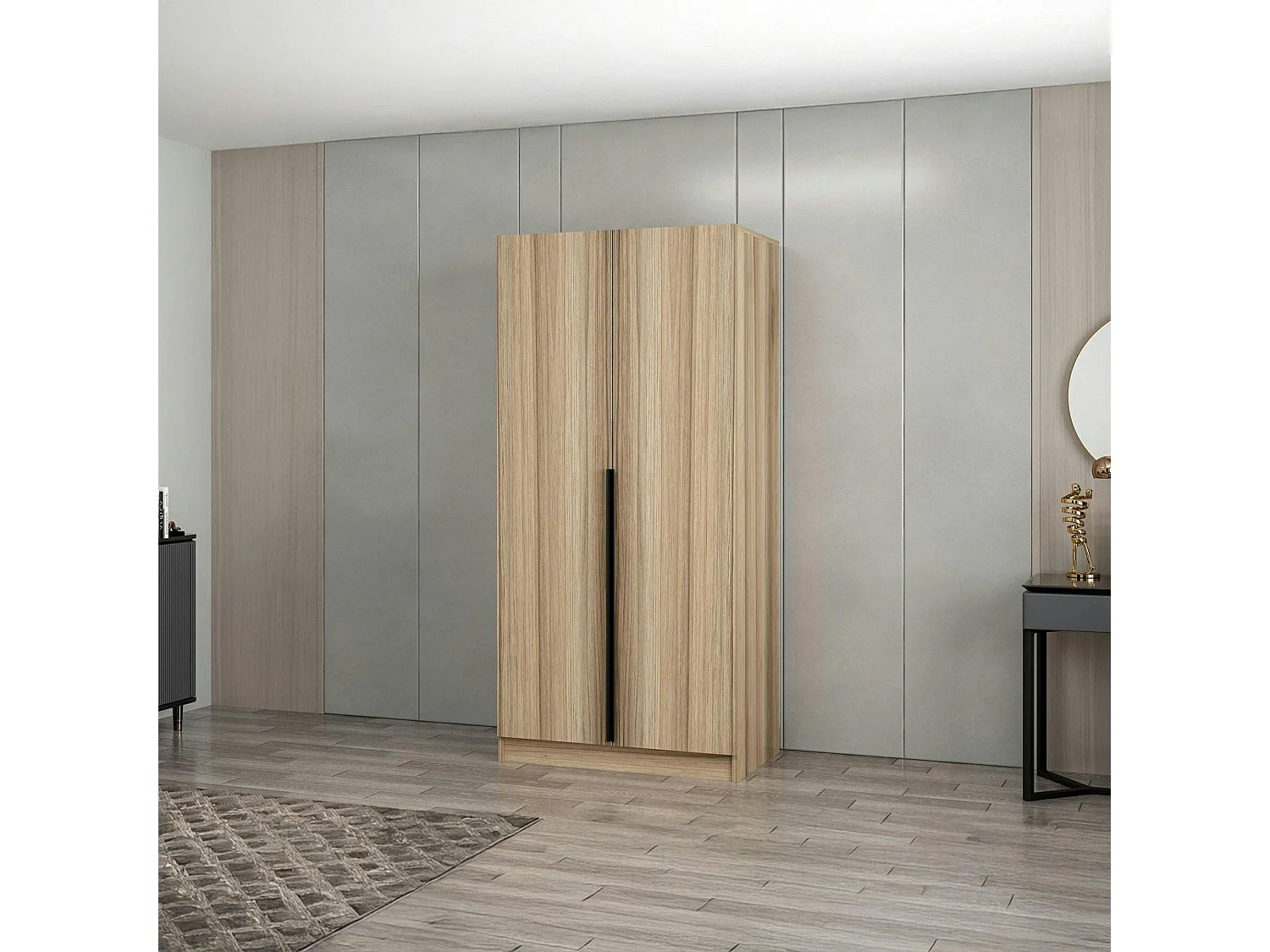 Armoire penderie moderne effet bois - 2 portes BYRON
