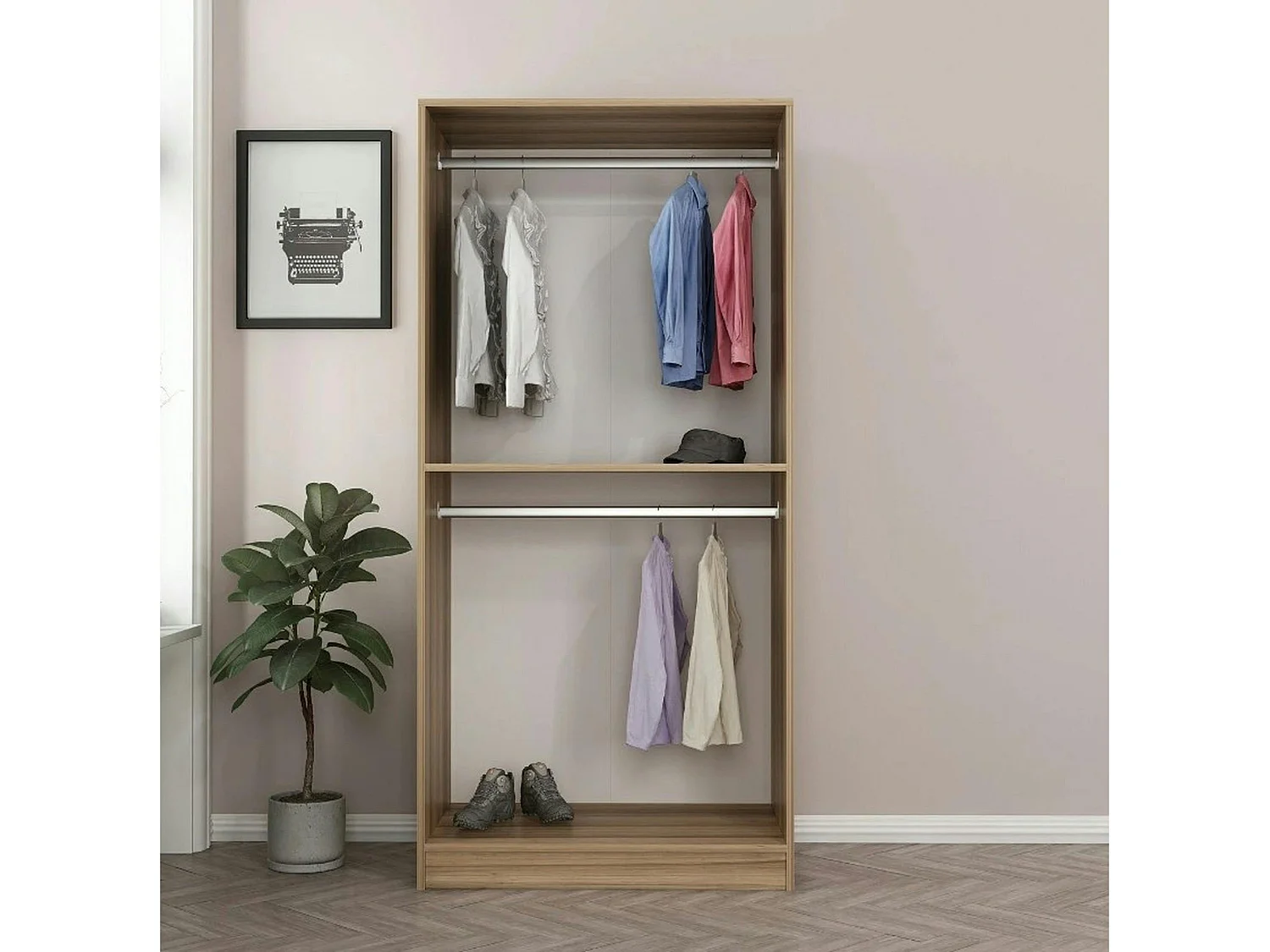 Armoire penderie moderne effet bois - 2 portes BYRON