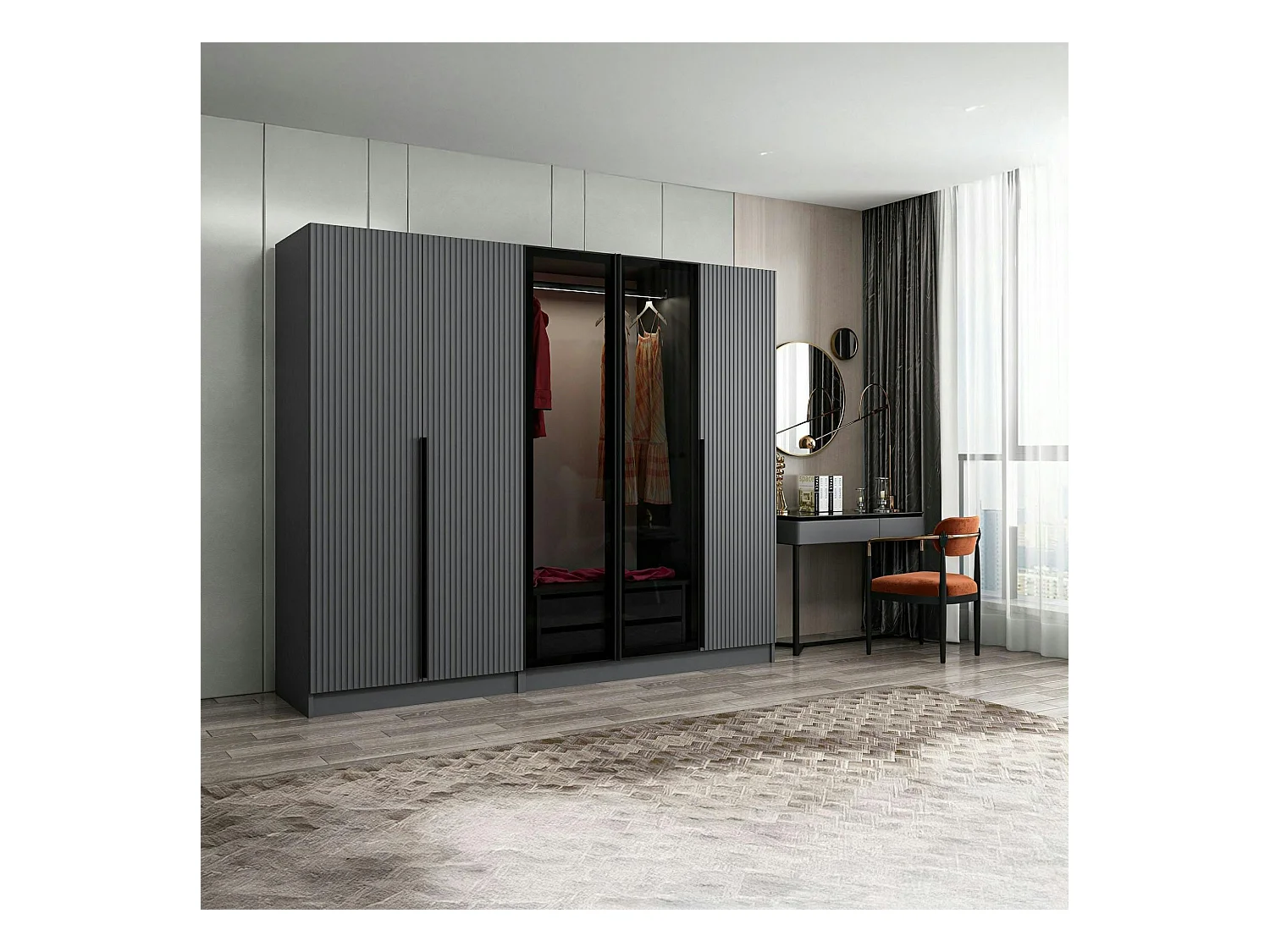 Armoire dressing design gris 2 portes verre BYRON