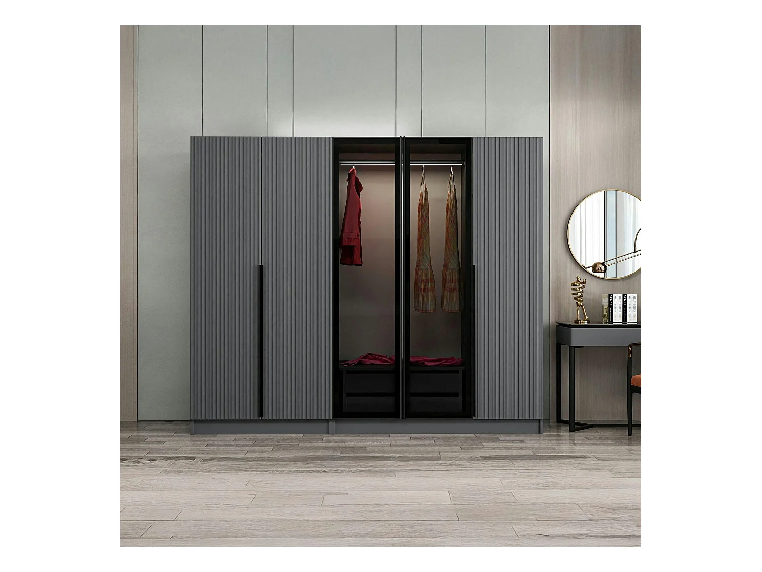 Armoire dressing design gris 2 portes verre BYRON