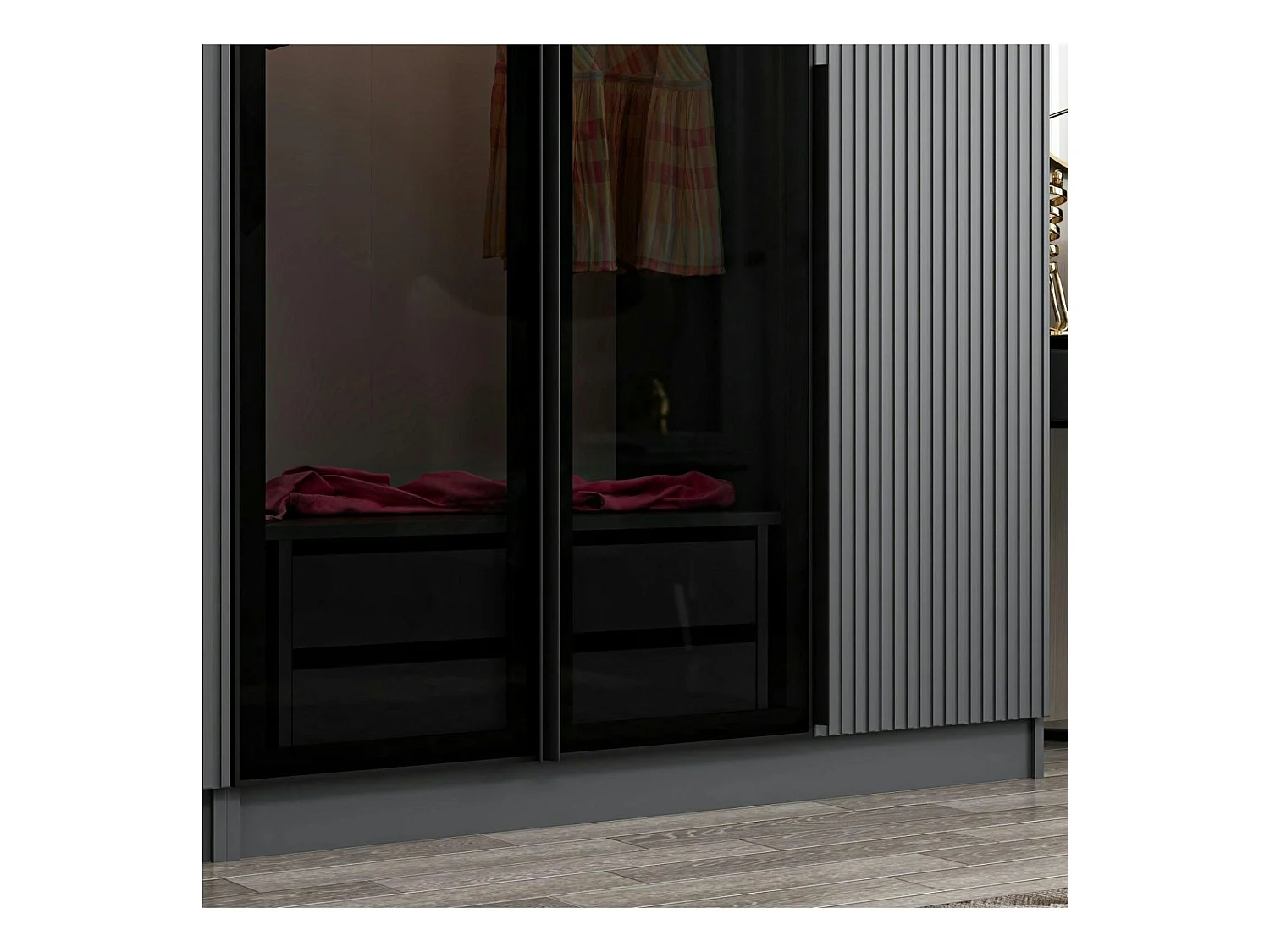 Armoire dressing design gris 2 portes verre BYRON