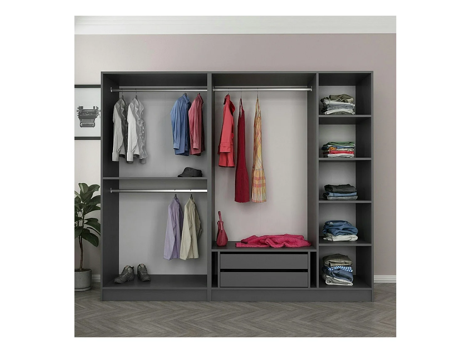 Armoire dressing design gris 2 portes verre BYRON