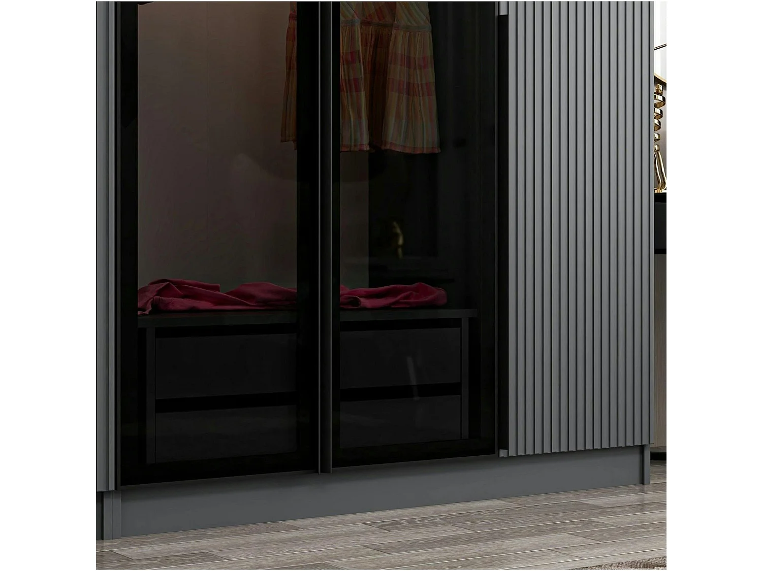 Armoire dressing design gris 2 portes verre BYRON