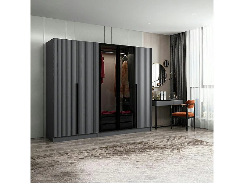 Armoire dressing design gris 2 portes verre BYRON