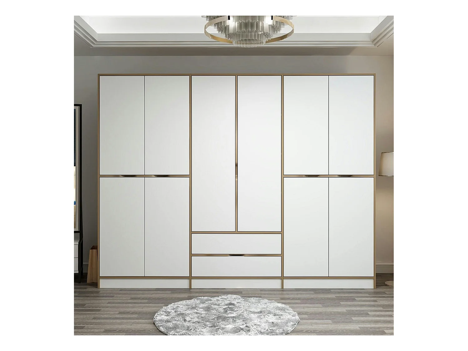 Armoire dressing chambre effet bois & blanc 277 cm BYRON