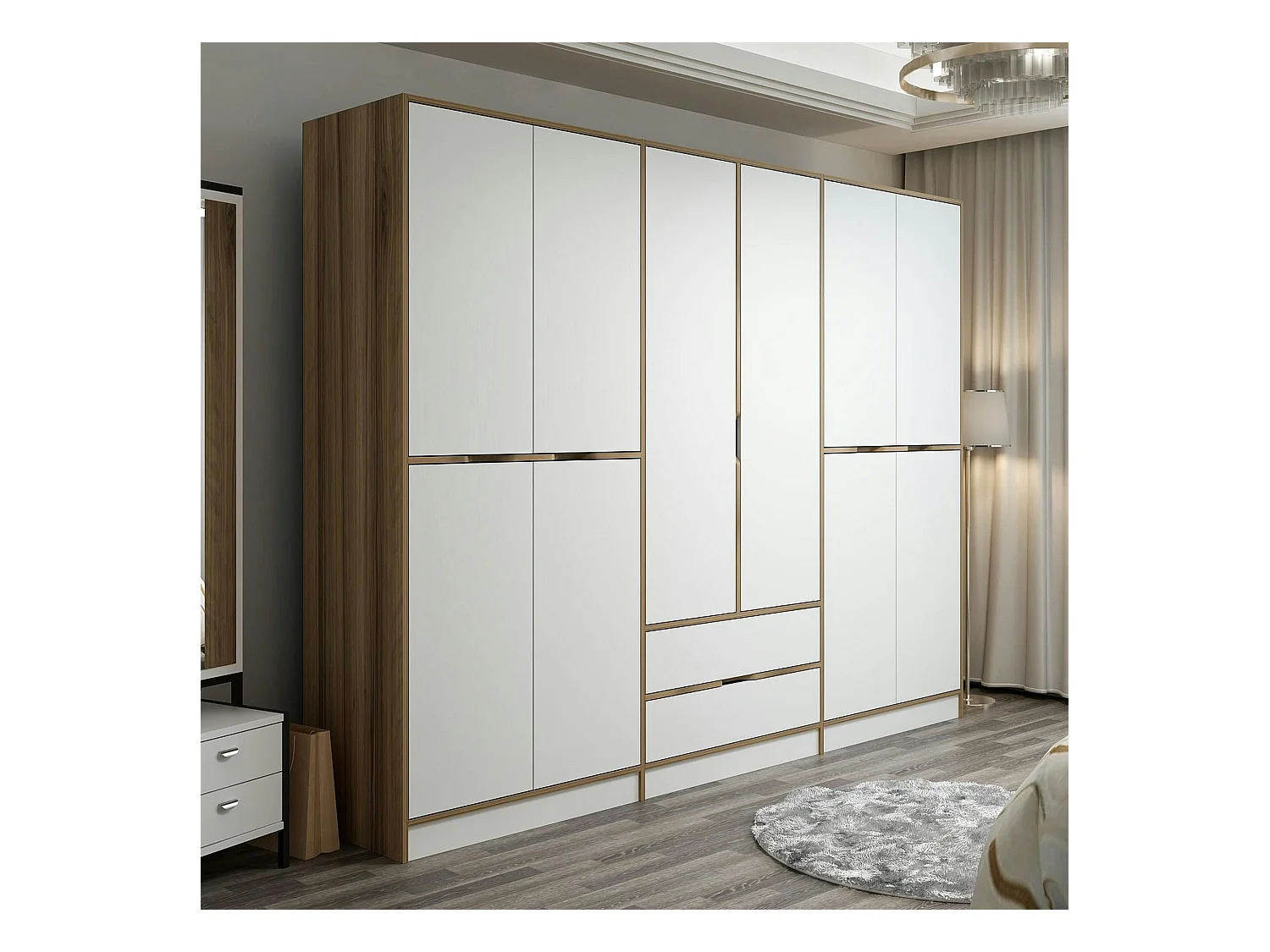 Armoire dressing chambre effet bois & blanc 277 cm BYRON