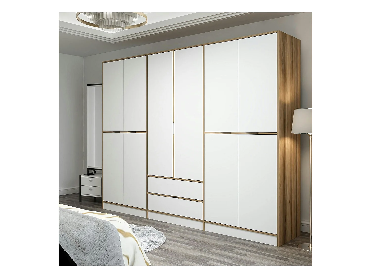 Armoire dressing chambre effet bois & blanc 277 cm BYRON