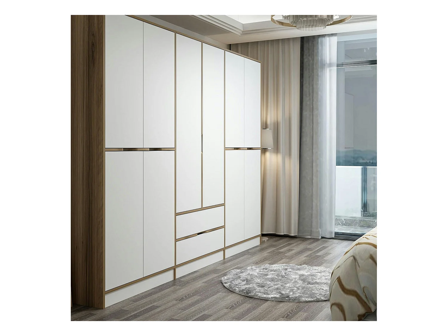 Armoire dressing chambre effet bois & blanc 277 cm BYRON