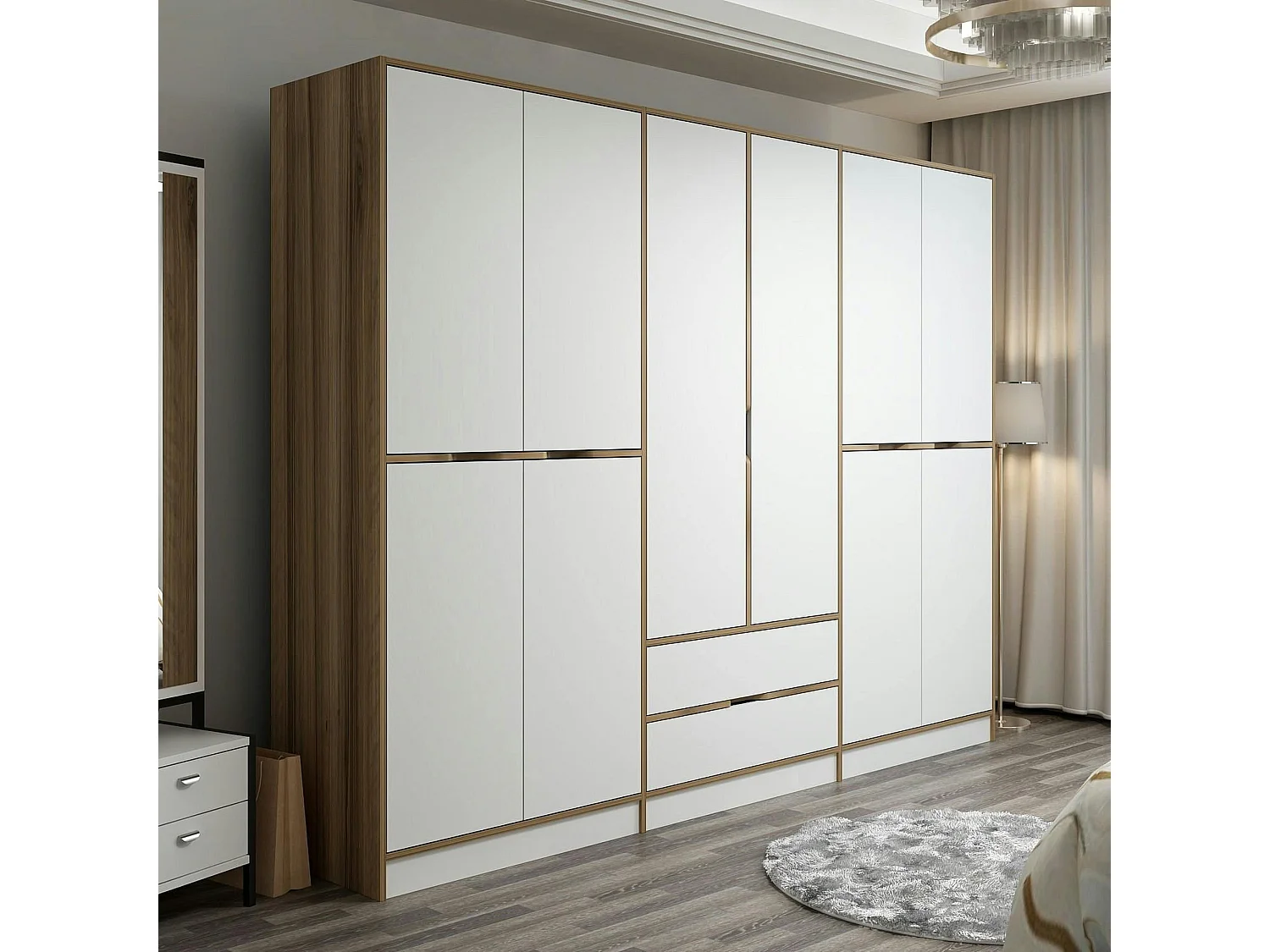 Armoire dressing chambre effet bois & blanc 277 cm BYRON