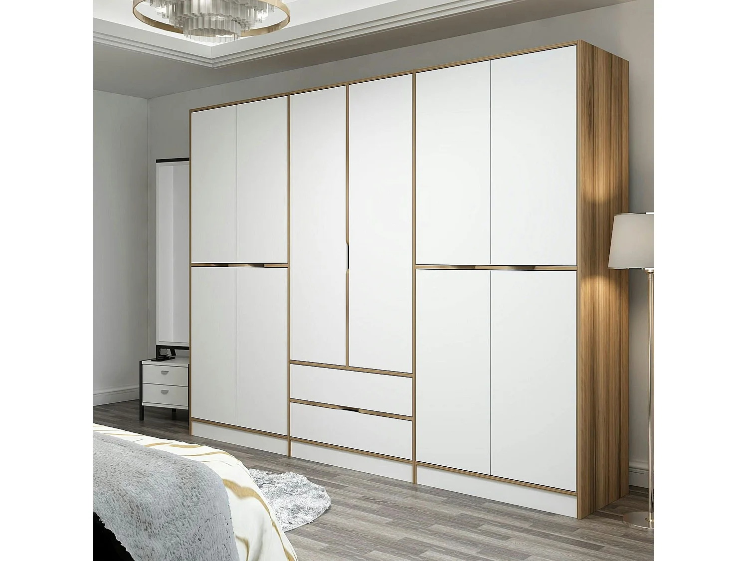 Armoire dressing chambre effet bois & blanc 277 cm BYRON