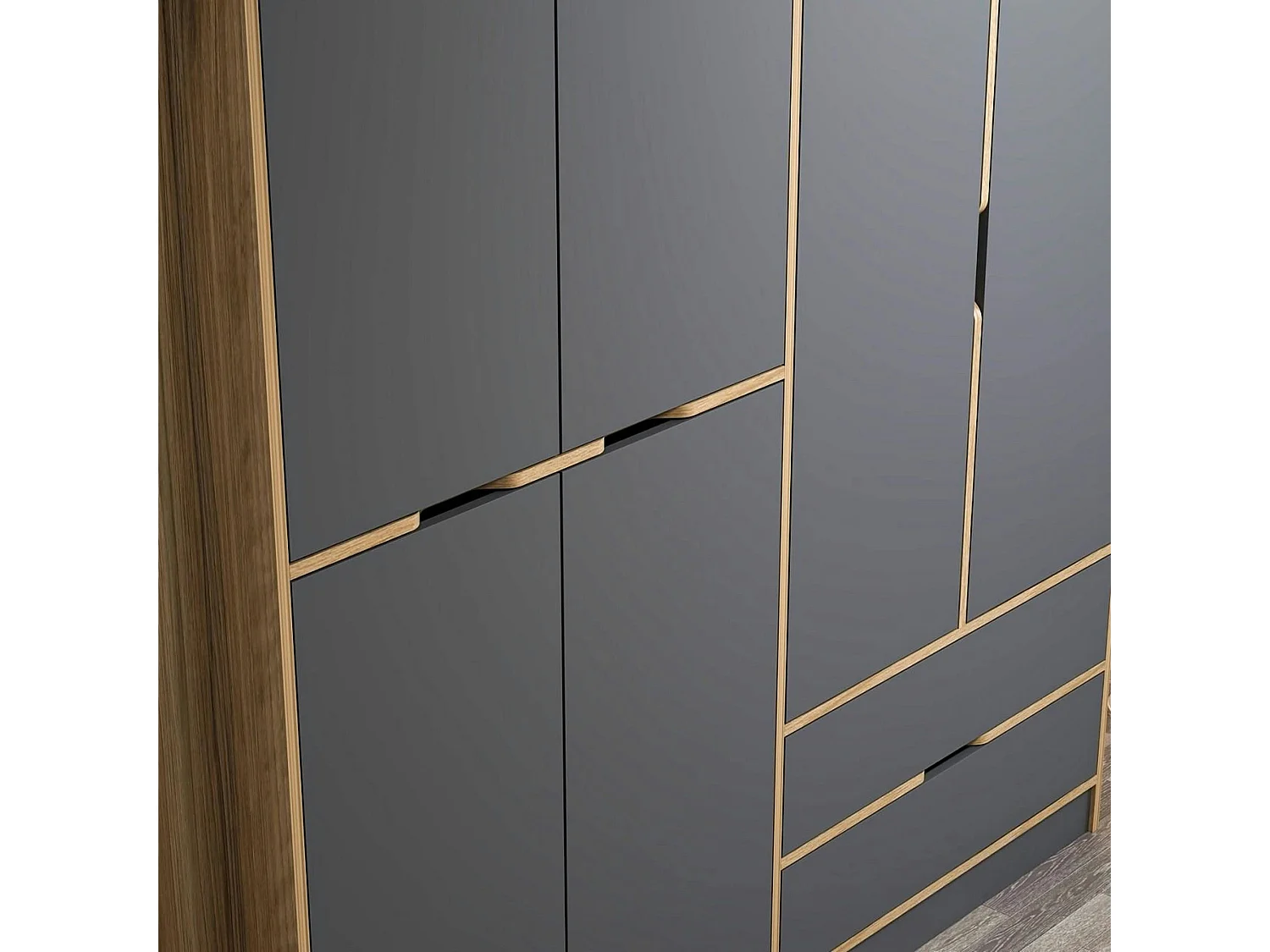 Armoire penderie moderne - 6 portes grises L.185 cm BYRON