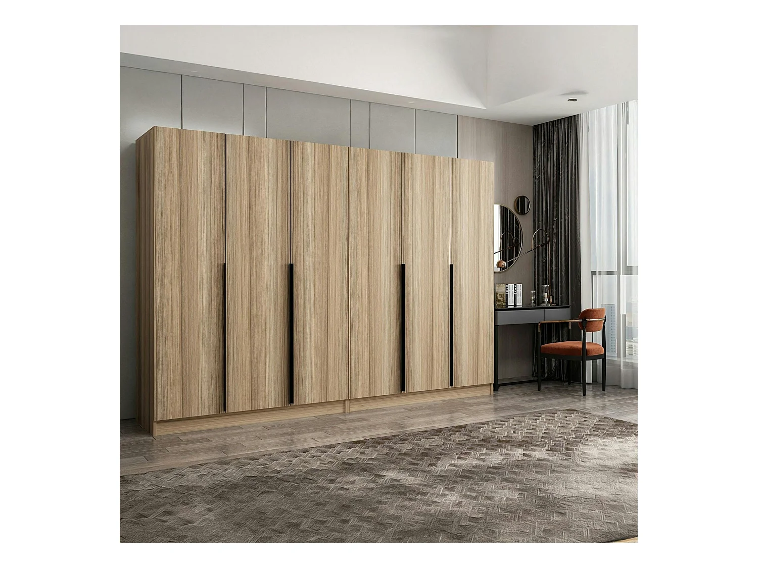 Armoire dressing moderne effet bois 6 portes H 270 cm BYRON