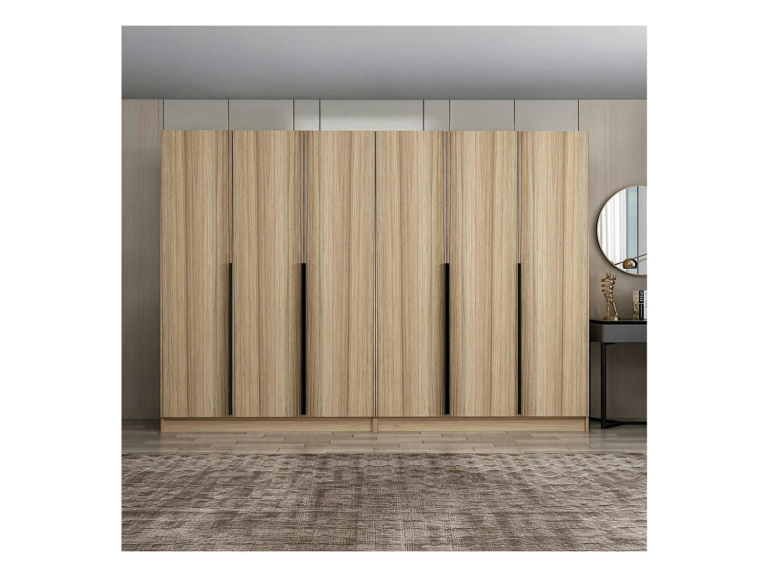 Armoire dressing moderne effet bois 6 portes H 270 cm BYRON