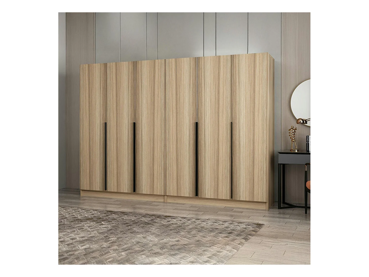 Armoire dressing moderne effet bois 6 portes H 270 cm BYRON