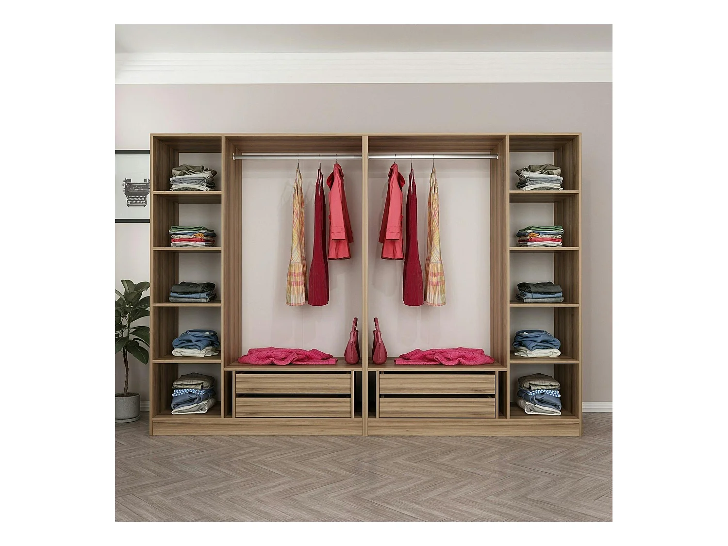 Armoire dressing moderne effet bois 6 portes H 270 cm BYRON